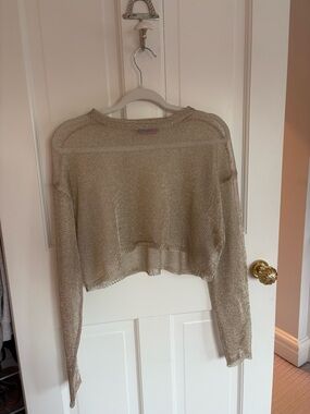 Edikted Metallic Beige Cropped Knit Sweater